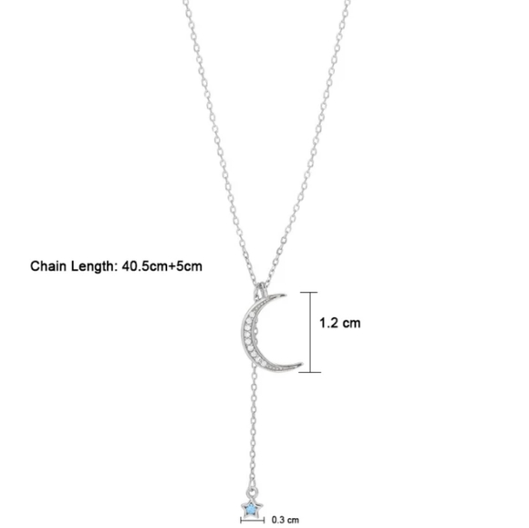 S925 sterling silver crescent moon blue zircon star necklace - Picture 2 of 8